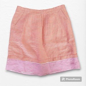 LOFT 100% linen pink orange striped pleated A-line skirt with pockets, Size 6